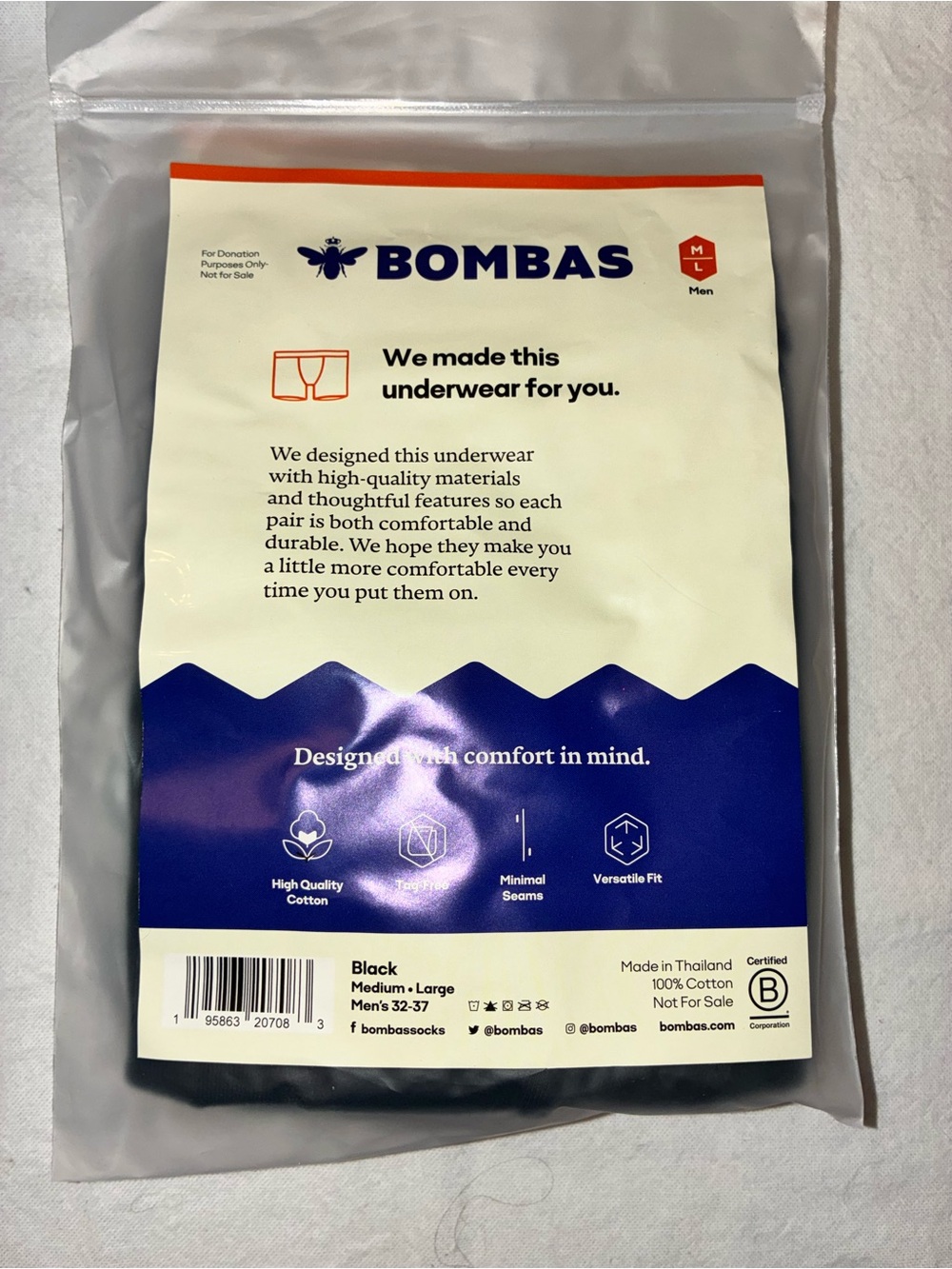 Bombas Men's Cotton Underwear Black Size M/L (Lot of 3)